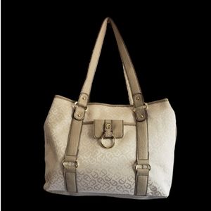 Etienne Aigner White Embossed Canvas Tote Bag